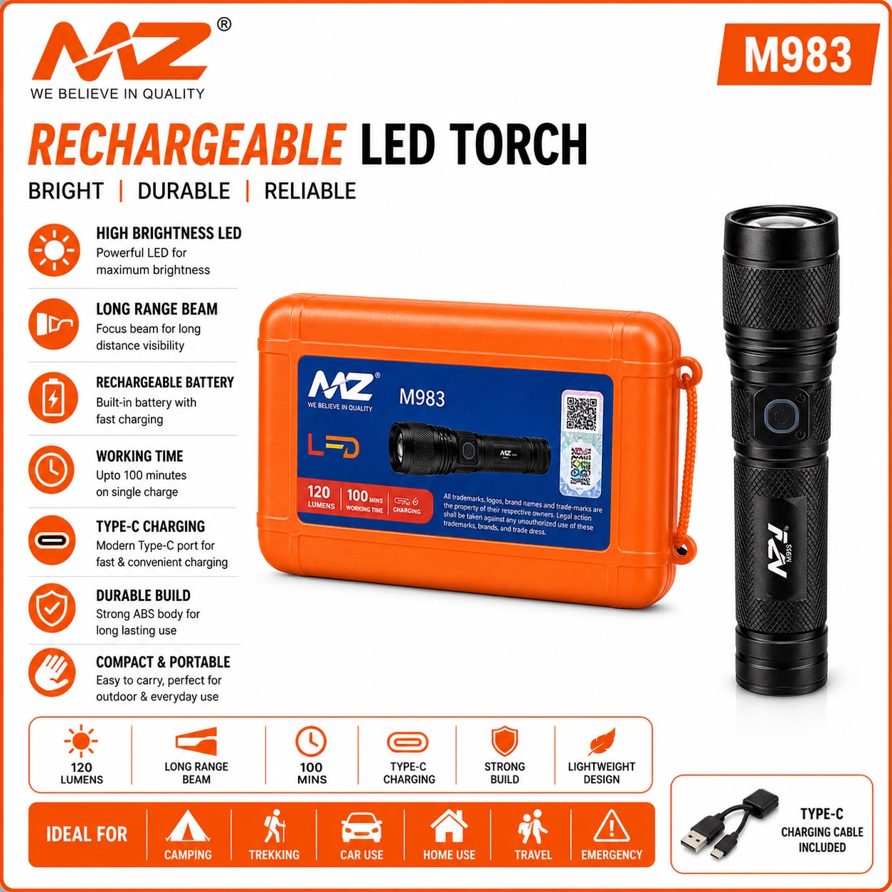 MZ M983 Rechargeable LED Torch